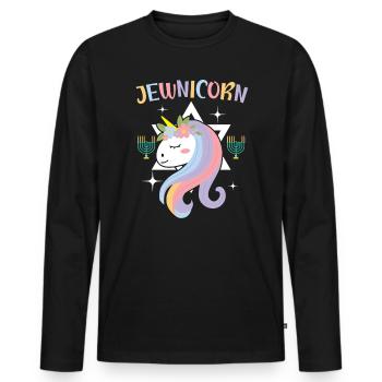 Jewnicorn Unicorn Rosh Hashanah Jewish New Year - Men's Premium Organic Long Sleeve Shirt - black - Front - Nico (187cm)