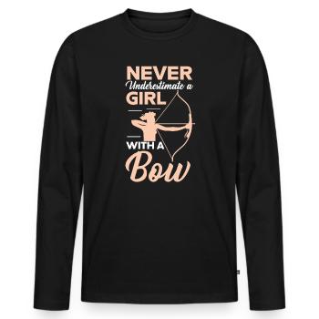 Never Underestimate A Girl With A Bow Archery - Men's Premium Organic Long Sleeve Shirt - black - Front - Nico (187cm)