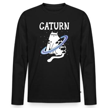 Caturn Cat Besitzer Saturn Astronomer Astronomie - Männer Premium Bio Langarmshirt - Schwarz - Vorne - Nico (187cm)