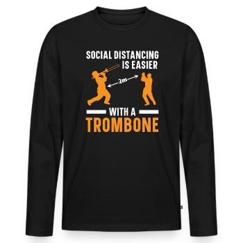 Social Distancing ist einfacher mit einer Posaune - Männer Premium Bio Langarmshirt - Schwarz - Vorne - Nico (187cm)