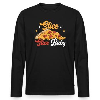 Tranche Tranche Bébé Foodie Pizzaiolo Pizza Lover - T-shirt manches longues Premium bio Homme - noir - Devant - Nico (187cm)