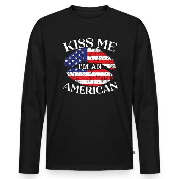 Embrasse-moi Je suis un jour de constitution américain des États-Unis - T-shirt manches longues Premium bio Homme - noir - Devant - Nico (187cm)