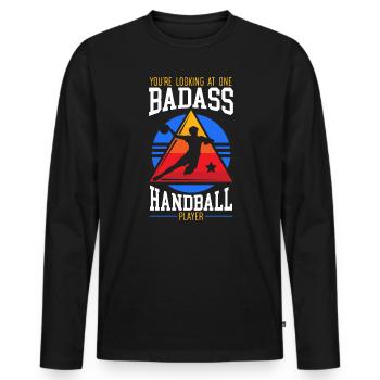One Badass Handball Player Handballer Goalkeeper - Men's Premium Organic Long Sleeve Shirt - black - Front - Nico (187cm)