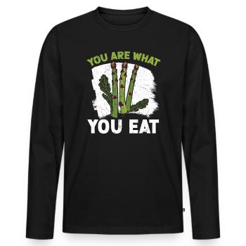 Du bist, was du isst Spargel Gemüse Vegan - Männer Premium Bio Langarmshirt - Schwarz - Vorne - Nico (187cm)
