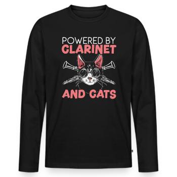 Powered By Clarinet And Cats Kitty Lover Musician - Men's Premium Organic Long Sleeve Shirt - black - Front - Nico (187cm)