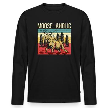 Moose-aholic Moose Wildlife Animal Alces Elk Deer - T-shirt manches longues Premium bio Homme - noir - Devant - Nico (187cm)