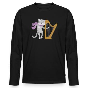Harfe Katze Liebhaber Harfenist Musiker Musikinstrument - Männer Premium Bio Langarmshirt - Schwarz - Vorne - Nico (187cm)