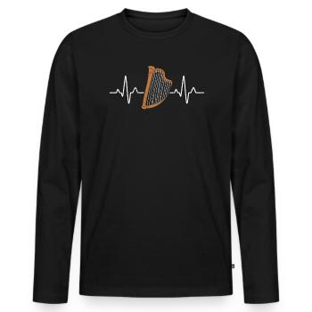 Harfe Herzschlag Harfenist Musiker Musikinstrument - Männer Premium Bio Langarmshirt - Schwarz - Vorne - Nico (187cm)
