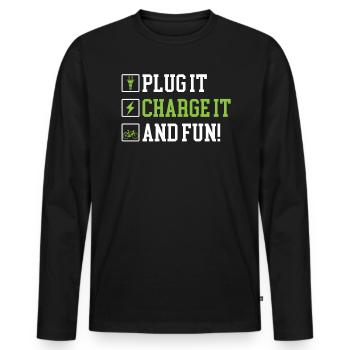 Plug It Charge It And Fun E-Bike Electric Bicycle - Men's Premium Organic Long Sleeve Shirt - black - Front - Nico (187cm)