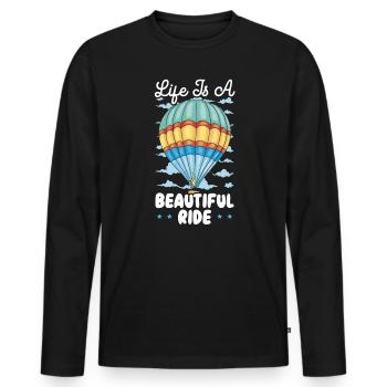 La vie est une belle balade en montgolfière - T-shirt manches longues Premium bio Homme - noir - Devant - Nico (187cm)