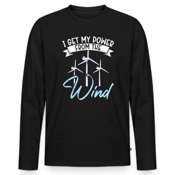 Je tire mon énergie de l’énergie renouvelable éolienne - T-shirt manches longues Premium bio Homme - noir - Devant - Nico (187cm)