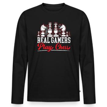 Echte Spieler spielen Schachbrettspiel Schachspieler - Männer Premium Bio Langarmshirt - Schwarz - Vorne - Nico (187cm)