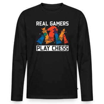 Echte Spieler spielen Schachbrettspiel Schachspieler - Männer Premium Bio Langarmshirt - Schwarz - Vorne - Nico (187cm)