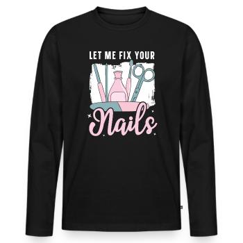 Laissez-moi réparer vos ongles Manucure Manucure Nail Tech - T-shirt manches longues Premium bio Homme - noir - Devant - Nico (187cm)