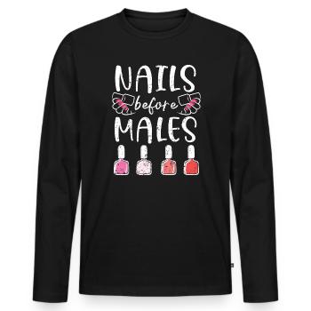 Ongles avant les hommes Nail Boss Manucure Nail Tech - T-shirt manches longues Premium bio Homme - noir - Devant - Nico (187cm)