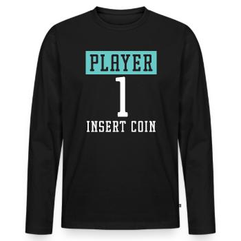 Spieler 1 Münze einwerfen Arcade Videospiel Gamer - Männer Premium Bio Langarmshirt - Schwarz - Vorne - Nico (187cm)