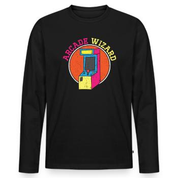 Arcade Wizard Gamer Geek Videospieler Player Gaming - Männer Premium Bio Langarmshirt - Schwarz - Vorne - Nico (187cm)