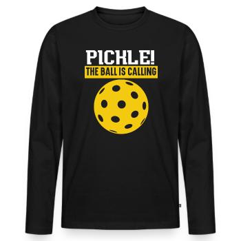 Pickle La balle appelle un joueur de pickleball - T-shirt manches longues Premium bio Homme - noir - Devant - Nico (187cm)