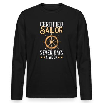 Marin certifié Capitaine de navire sept jours sur sept - T-shirt manches longues Premium bio Homme - noir - Devant - Nico (187cm)