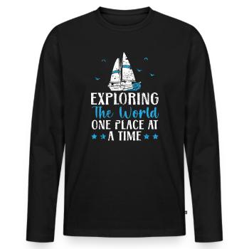 Exploring The World One Place At A Time Sailor - Men's Premium Organic Long Sleeve Shirt - black - Front - Nico (187cm)