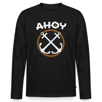 Ahoy Ship Captain Seafarer Nautical Sailor Boating - Men's Premium Organic Long Sleeve Shirt - black - Front - Nico (187cm)