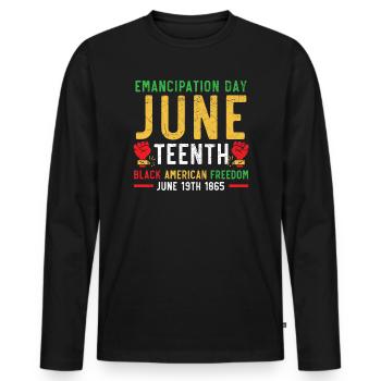 Juneteenth Mois de l’histoire des Noirs afro-américains - T-shirt manches longues Premium bio Homme - noir - Devant - Nico (187cm)