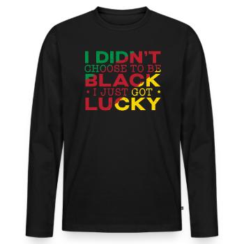 Je n’ai pas choisi d’être noir, j’ai juste eu de la chance - T-shirt manches longues Premium bio Homme - noir - Devant - Nico (187cm)