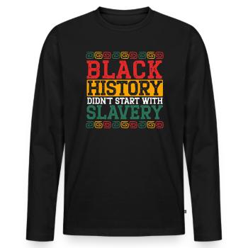 L’histoire des Noirs ne commence pas avec l’esclavage Black Pride - T-shirt manches longues Premium bio Homme - noir - Devant - Nico (187cm)