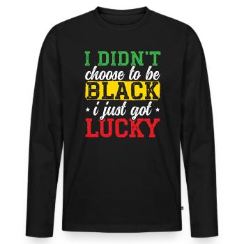 Je n’ai pas choisi d’être noir, j’ai juste eu de la chance - T-shirt manches longues Premium bio Homme - noir - Devant - Nico (187cm)