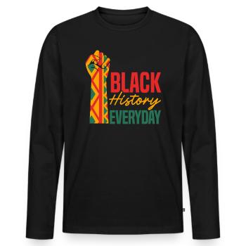 Histoire des Noirs Tous les jours Mélanine afro-américaine - T-shirt manches longues Premium bio Homme - noir - Devant - Nico (187cm)