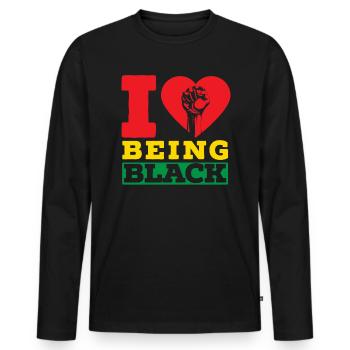J’adore être afrocentrique du Mois de l’histoire des Noirs - T-shirt manches longues Premium bio Homme - noir - Devant - Nico (187cm)