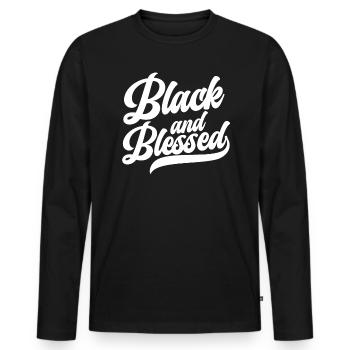 J’adore être afrocentrique du Mois de l’histoire des Noirs - T-shirt manches longues Premium bio Homme - noir - Devant - Nico (187cm)