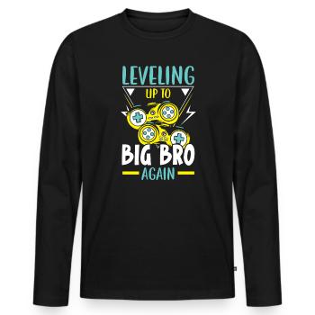 Leveling Up To Big Bro Again Best Bro Ever - Men's Premium Organic Long Sleeve Shirt - black - Front - Nico (187cm)