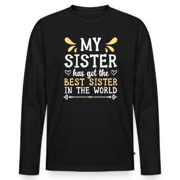 Meine Schwester hat die beste Schwester der Welt - Männer Premium Bio Langarmshirt - Schwarz - Vorne - Nico (187cm)