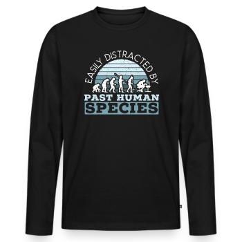 Leicht abgelenkt von vergangenen menschlichen Spezies - Männer Premium Bio Langarmshirt - Schwarz - Vorne - Nico (187cm)