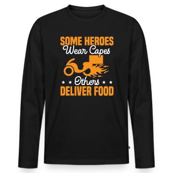 Some Heroes Wear Capes Others Deliver Food - Men's Premium Organic Long Sleeve Shirt - black - Front - Nico (187cm)