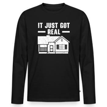 Es hat gerade echte Hausbesitzer Einweihungsparty bekommen - Männer Premium Bio Langarmshirt - Schwarz - Vorne - Nico (187cm)