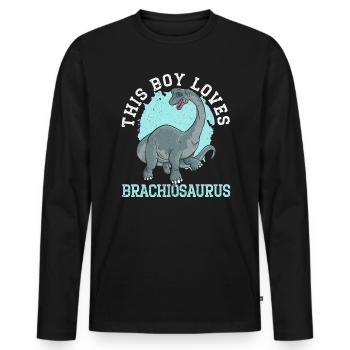 Dieser Junge liebt Brachiousaurus Dinosaurier Dino - Männer Premium Bio Langarmshirt - Schwarz - Vorne - Nico (187cm)