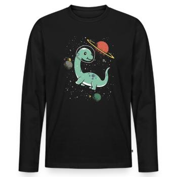 Brachiousaurus Dinosaur Paleontologist Astronaut - Men's Premium Organic Long Sleeve Shirt - black - Front - Nico (187cm)