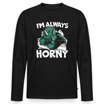 I'm Always Horny Triceratops Dinosaur Prehistoric - Men's Premium Organic Long Sleeve Shirt - black - Front - Nico (187cm)
