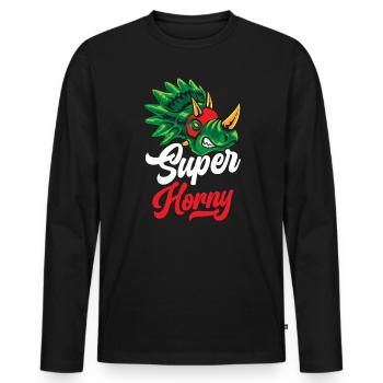 Super Horny Triceratops Dinosaur Prehistoric Dino - Men's Premium Organic Long Sleeve Shirt - black - Front - Nico (187cm)