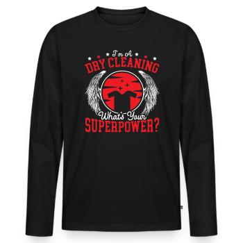 Je suis un nettoyeur à sec Quel est votre superpouvoir - T-shirt manches longues Premium bio Homme - noir - Devant - Nico (187cm)