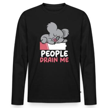 Les gens me drainent Personnalité introvertie Introverti - T-shirt manches longues Premium bio Homme - noir - Devant - Nico (187cm)