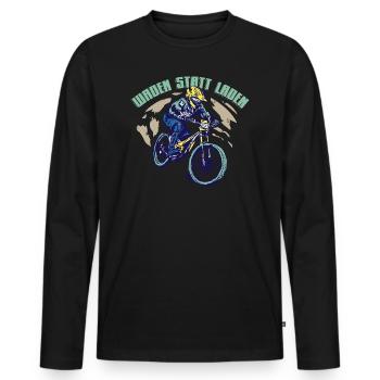 Waden statt laden - Mountainbiker Mountainbike - Männer Premium Bio Langarmshirt - Schwarz - Vorne - Nico (187cm)