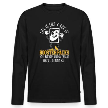 Das Leben ist wie eine Schachtel mit Booster Packs Card Collector - Männer Premium Bio Langarmshirt - Schwarz - Vorne - Nico (187cm)