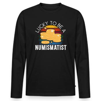 Collecte de pièces de collection numismate - T-shirt manches longues Premium bio Homme - noir - Devant - Nico (187cm)