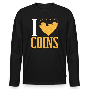 J’aime la collection de pièces numismate de collection de pièces - T-shirt manches longues Premium bio Homme - noir - Devant - Nico (187cm)