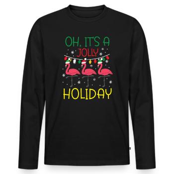 Oh c’est un joyeux jour de Noël de Flamant rose - T-shirt manches longues Premium bio Homme - noir - Devant - Nico (187cm)