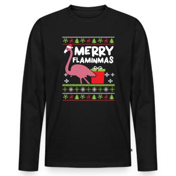 Joyeux flamants roses Flaminmas Flamingo Lover Jour de Noël - T-shirt manches longues Premium bio Homme - noir - Devant - Nico (187cm)