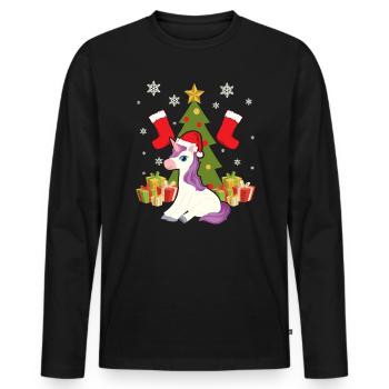 Licorne Jour de Noël Joyeuses Fêtes Père Noël - T-shirt manches longues Premium bio Homme - noir - Devant - Nico (187cm)